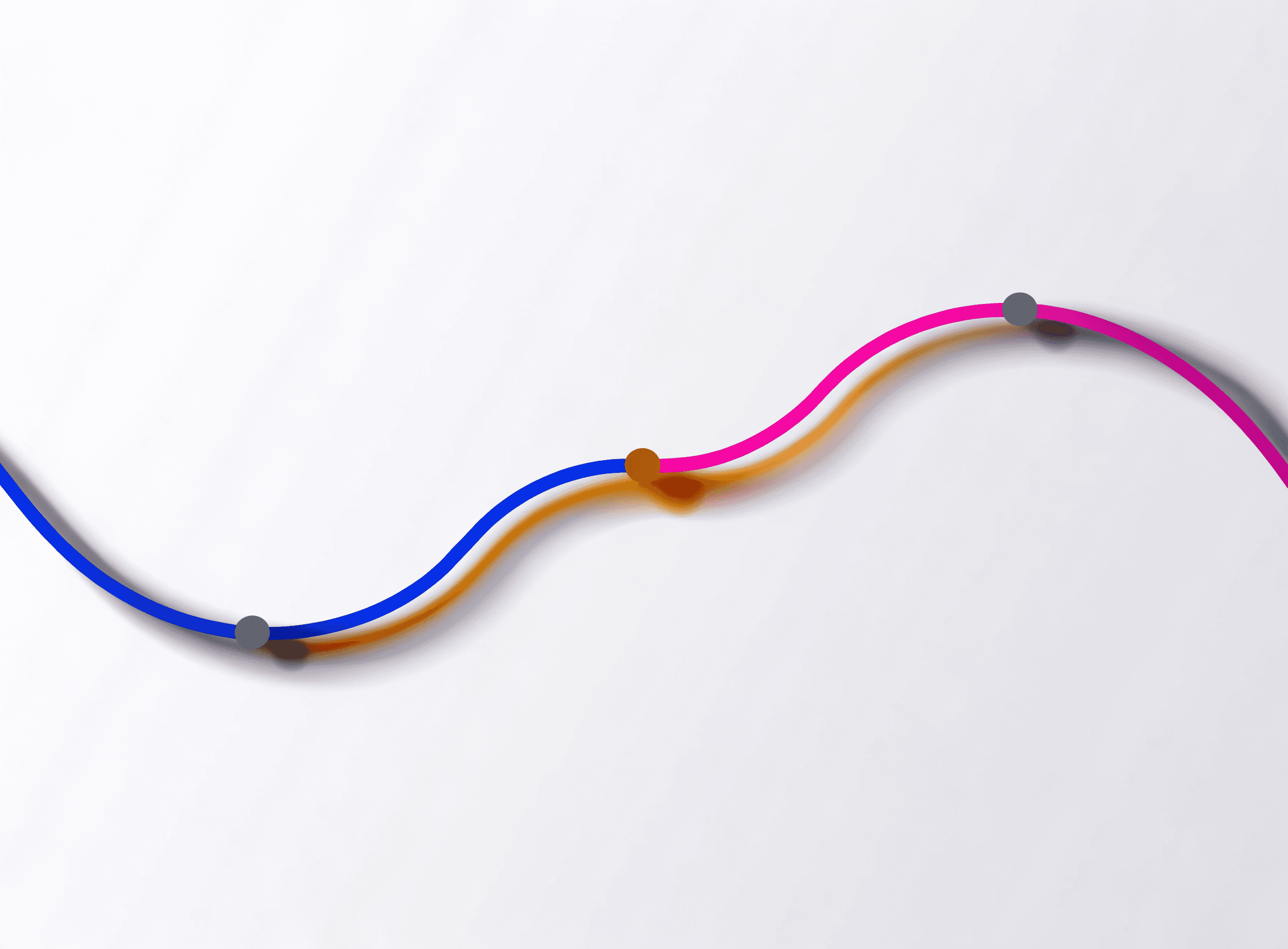 Two diverging lines, in Crux's own accent colors, meeting at a single bridge point